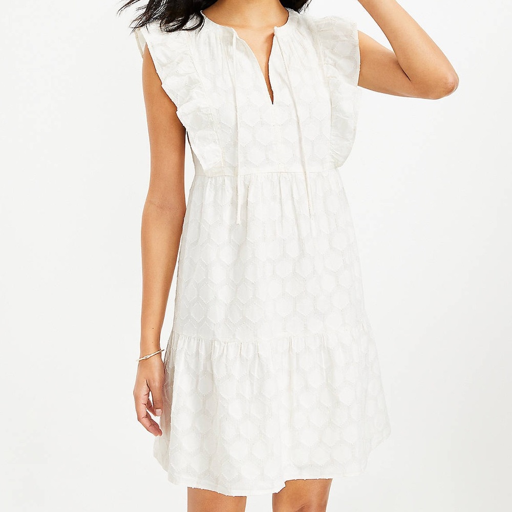 Ann Taylor Loft | Ivory Swing Dress with Gold Accents  L